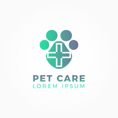 Modern paw and cross logo for pet care service