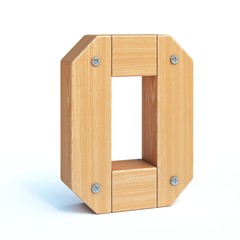 Wood font, 3d alphabet made of wooden parts, 3d rendering, number 0