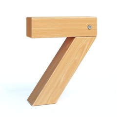 Wood font, 3d alphabet made of wooden parts, 3d rendering, number 7