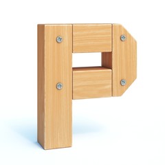 Wood font, 3d alphabet made of wooden parts, 3d rendering, letter P
