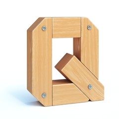Wood font, 3d alphabet made of wooden parts, 3d rendering, letter Q
