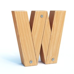 Wood font, 3d alphabet made of wooden parts, 3d rendering, letter W