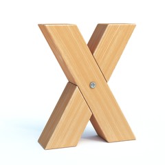 Wood font, 3d alphabet made of wooden parts, 3d rendering, letter X