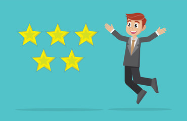 Businessman happy to get five star rating.