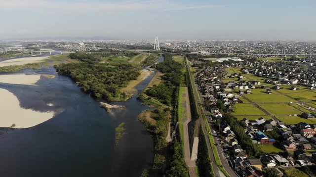 木曽川　空撮　国道22号線　名岐バイパス　愛知県　岐阜県　県境　日本