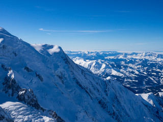 Fototapeta na wymiar France, february 2018: Mont Blanc mountain, White mountain (view from Aiguille du Midi Mount)