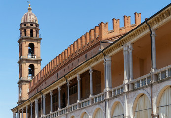 Fototapeta na wymiar Torre Civica dell'Orologio and Palazzo del Podestà, Faenza, Emilia Romagna, Italy