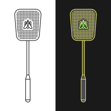 Fly swatter. Anti-fly weapon simple illustration. Flyswatter insect killing tool. Adjustable stroke width.