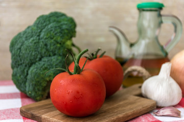 fresh vegetables on wooden table