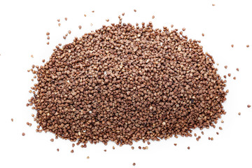 raw buckwheat on a white background
