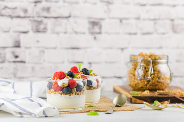 Granona with red fruits homemade yogurt