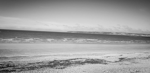 Black and white sea front view