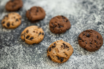Healthy lifestyle decision, motivation, diet restrict, carbs reduce, sugar, sweets. chocolate cookie background with copy space. fitness, nutritionist, dietitian blog design concept. Detalis.