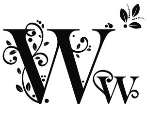  Decorated Alphabet with vintage vector, Letter W upper and lower case with leaves vector. Decoration vintage for invites card and other concept ideas. Illustration alphabet