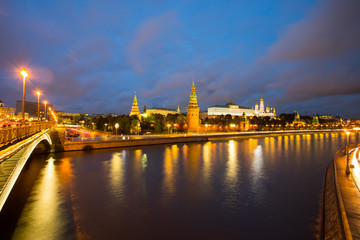 Fototapeta na wymiar View On Moscow Kremlin On Coast Of Moscow River With Illuminations.