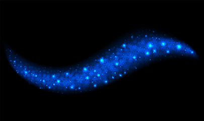 Snowstorm wave effect on black background. Snow flakes cloud blizzard and glitter stream. Air movement sparkling snowflakes magical undulations. Cold winter light glowing element.