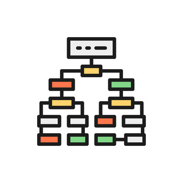 Program algorithm, flowchart plan, workflow mindmap flat color line icon.
