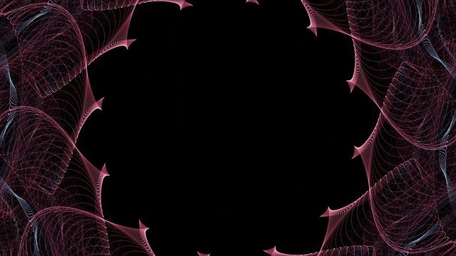 Abstract evolving geometric patterns form circular opening and frame