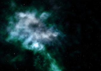 Far being shone nebula and star field. 3D rendering