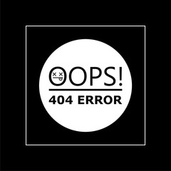 Error 404 icon isolated on black background