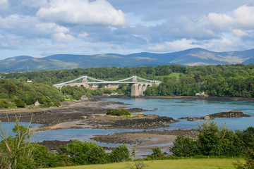 Obraz premium Menai suspension bridge build by Thomas Telford over the Menai Strait 