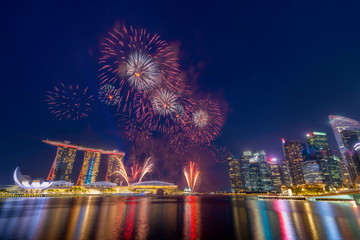 Singapore - August 3: Traveller go to see the fireworks on National day preview at Marina Bay, Singapore on August 3, 2019. - 295511159