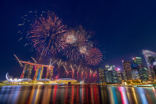Singapore - August 3: Traveller go to see the fireworks on National day preview at Marina Bay, Singapore on August 3, 2019.