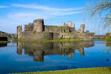Caerphilly Castle near Cardiff in the spring sunshine