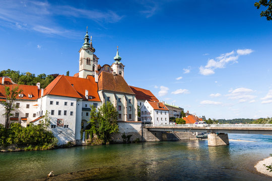 Steyr - a town in Austria. Steyr and Enns rivers.