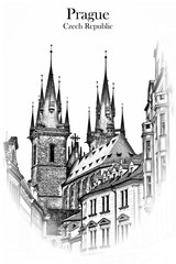 Praha, Czech Republic - Vintage travel sketch.