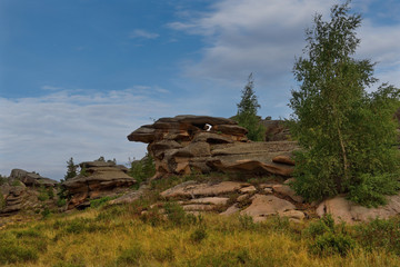 Eastern Kazakhstan. Amazing summer sunsets in the mountains Bayanaul
