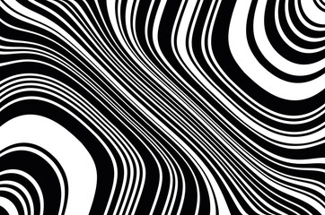 Digital image with a psychedelic stripes. Wave design black and white. Vector illustration 