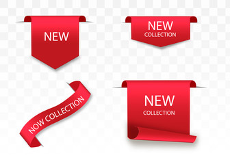 New collection tags. Vector badges and labels. Paper ribbons.