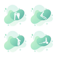 Orthopedic anatomy bone set icon. Abstract background with knee, foot, shoulder, elbow bones and joints. Orthopedics medical. Green and white. Vector illustration