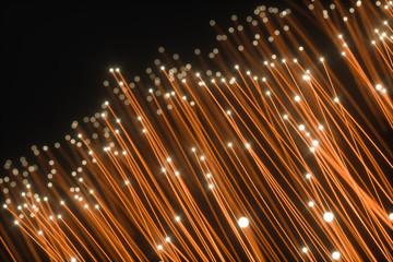 Flowing and glowing particles with dark background, 3d rendering