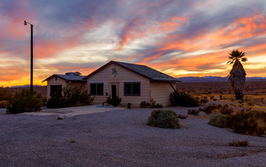 Desert Sunset Over Abandoned House in Southern Nevada