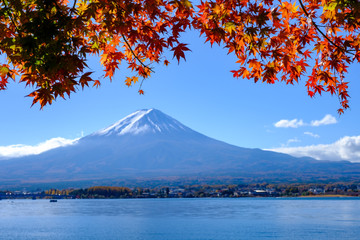 河口湖から見る秋の富士山