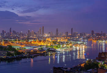 Fototapeta na wymiar Grand Palace Capital city of Thailand With the Chao Phraya River Surrounding Rattanakosin Island