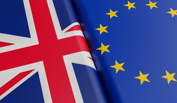 Great Britain and European Union flags. Brexit concept. 3D rende