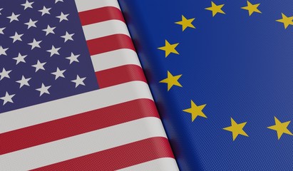 Fototapeta premium USA and European Union flags. 3D rendered illustration.