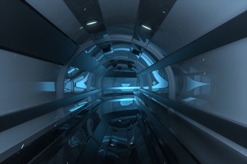 Dark tunnel with light at the end, 3d rendering.
