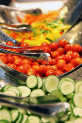 healthy food and salad bar selection of appetizer typically found at restaurant or hotel food...