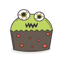 cute cartoon green monster cupcake funny halloween illustration isolated on white background