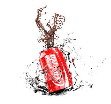 Illustration of Coca-Cola can with splash isolated on white background 