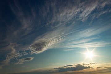 Sunny clouds on a summer day. Bright sunny day.