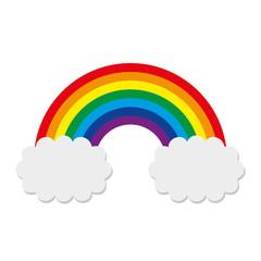 Vector colorful rainbow symbol with gray clouds