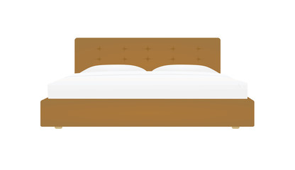 Brown double bed. vector illustration