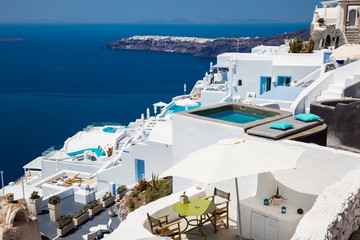 Beautiful white houses and buildings in Santorini Island