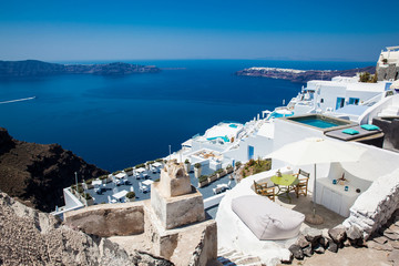 Beautiful white houses and buildings in Santorini Island