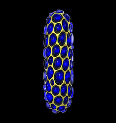 Golden shining metallic 3D with blue glass symbol capital letter I - uppercase isolated on black